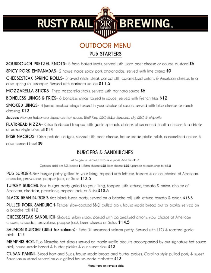 Outdoor & To Go Menu Rusty Rail Brewing Company