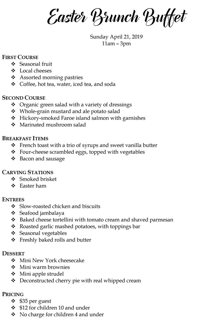 Easter Day Brunch Buffet Rusty Rail Brewing Company